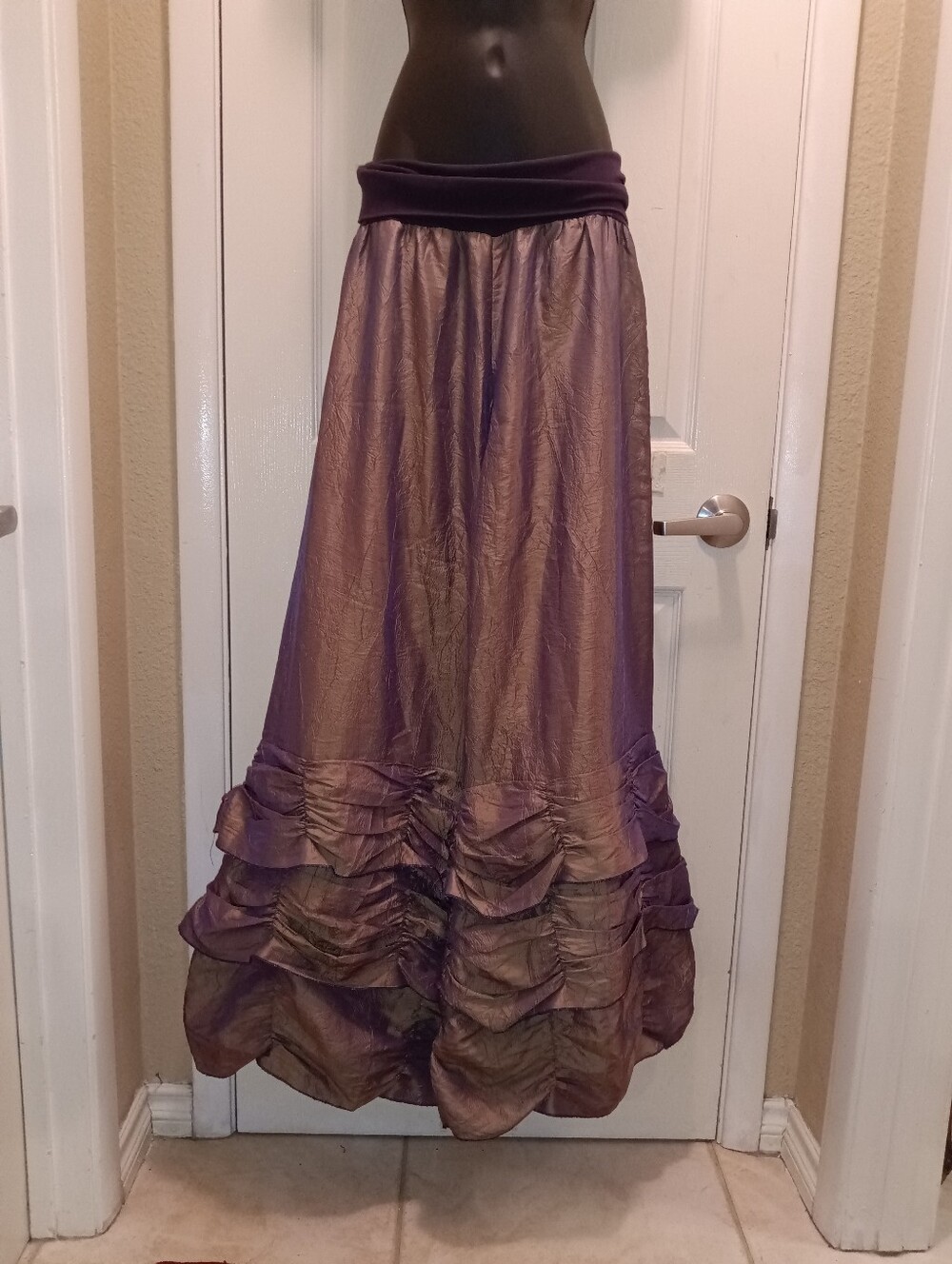 Magdalena Maxi Ruffled Iridescent Purple Bronze Pantaloon Illusion Skirt